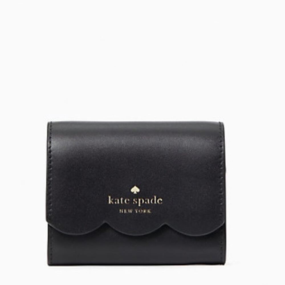 Kate Spade Piper Magnolia Street Leather Key Chain Ring Wallet Black Scalloped